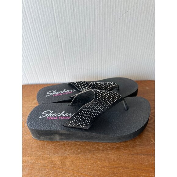 Skechers Women Slip On Thong Wedge Sandals Black  Sz 10 sku 2775 - Picture 5 of 12